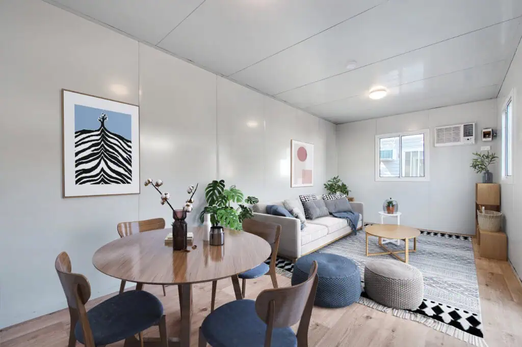 Inside one our open plan living spaces in a Roomi transportable granny flat