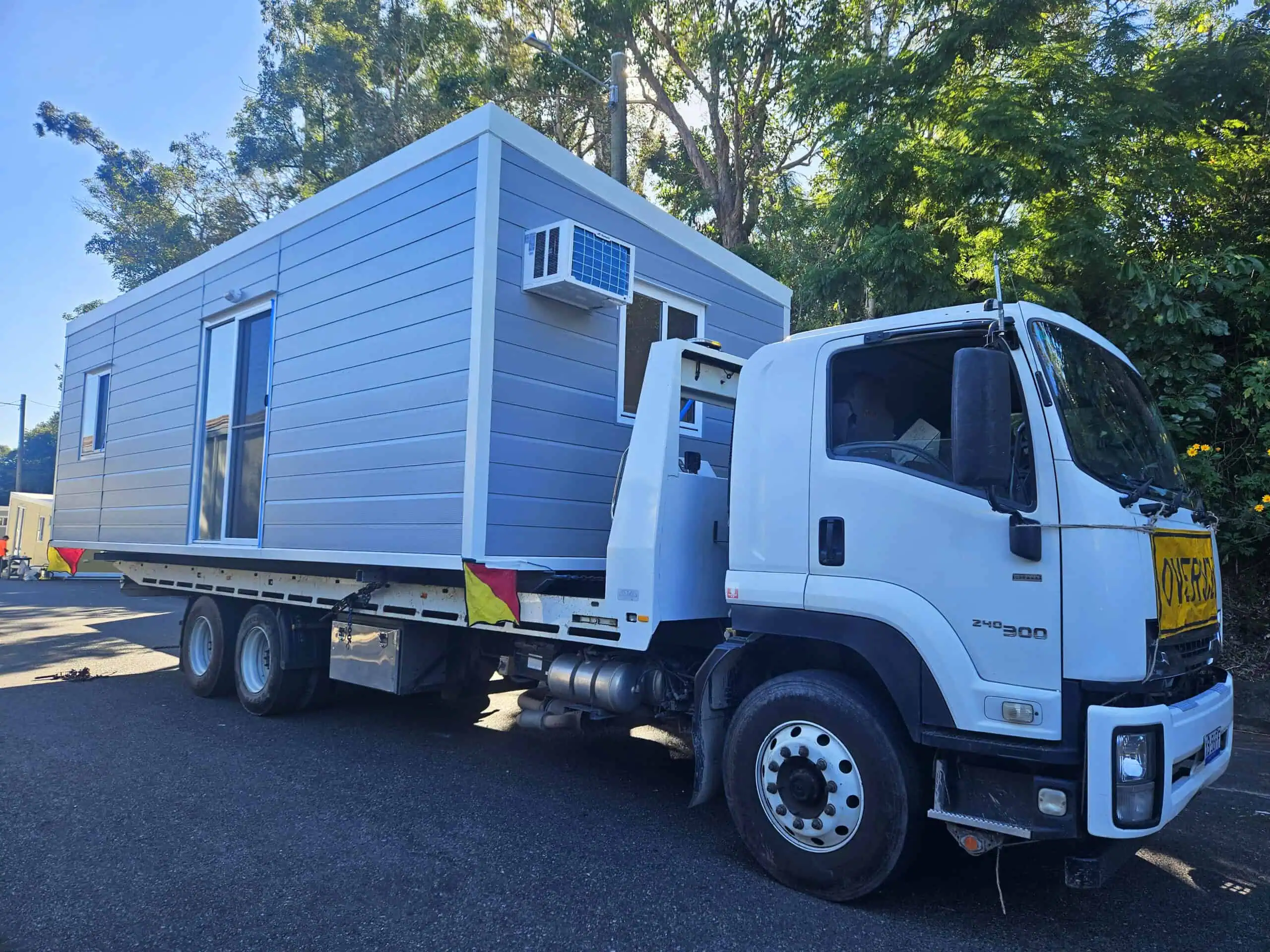 One of our portable homes on the truck for transportation