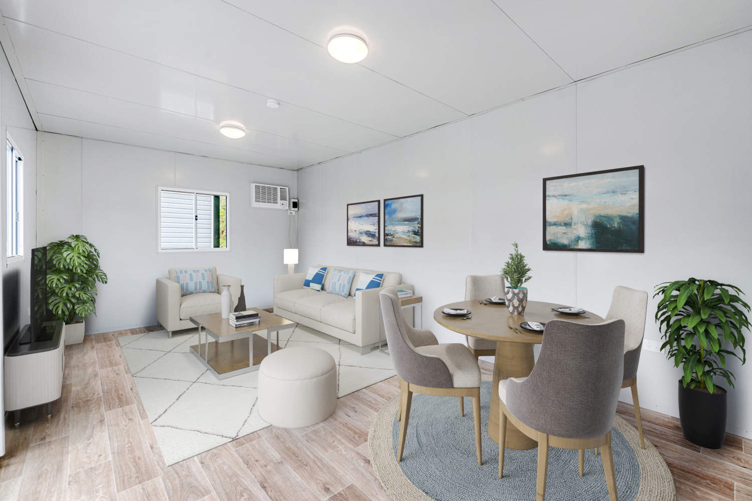 Inside a fully furnished portable home